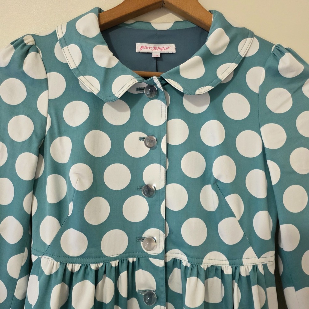 Vintage Y2K Betsey Johnson Polka Dot Coat Dress Sz 2 Coquette Twee Whimsical 90s - Picture 2 of 16